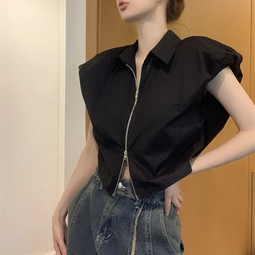 Shirt Camp Collar - Polo Collar Sleeveless Shirt Solid Color