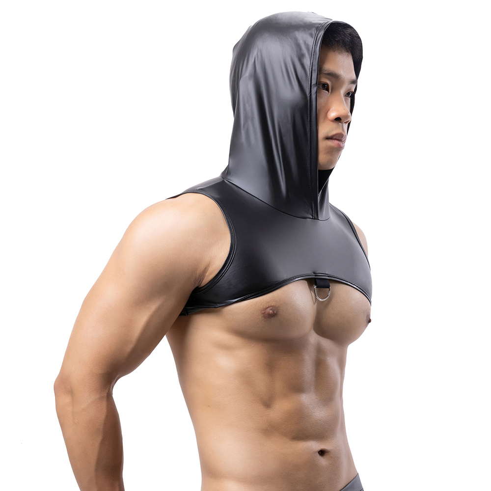 Tank Top Muscle - Men Faux Leather Hooded Fitness Tank