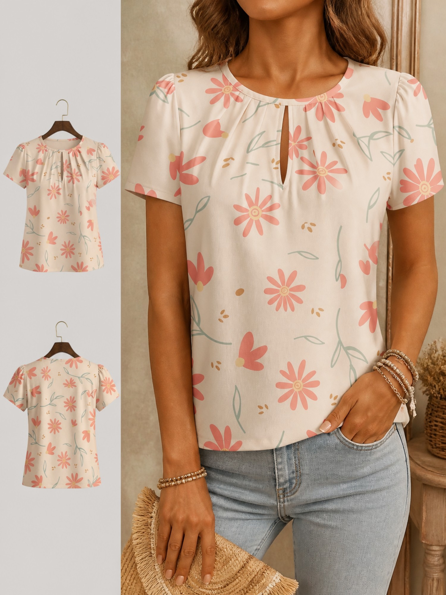 2026 New Women's Round Neck El - Resort Shirt Floral recension och pris