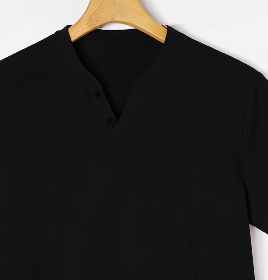 Elegant Black Henley Short-Sle - Linen Shirt Breathable recension och pris