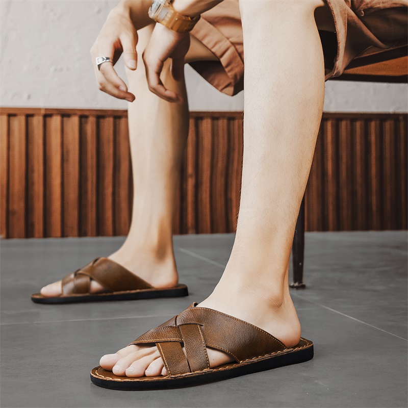 Genuine Leather Men Casual San - Flip Flop Leather Men recension och pris