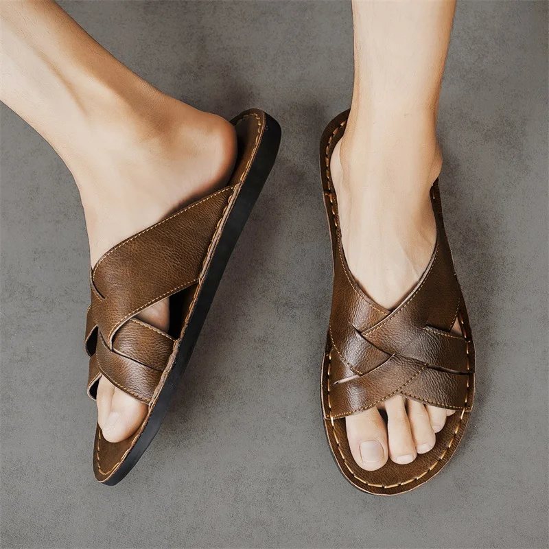 Genuine Leather Men Casual San - Flip Flop Leather Men recension och pris