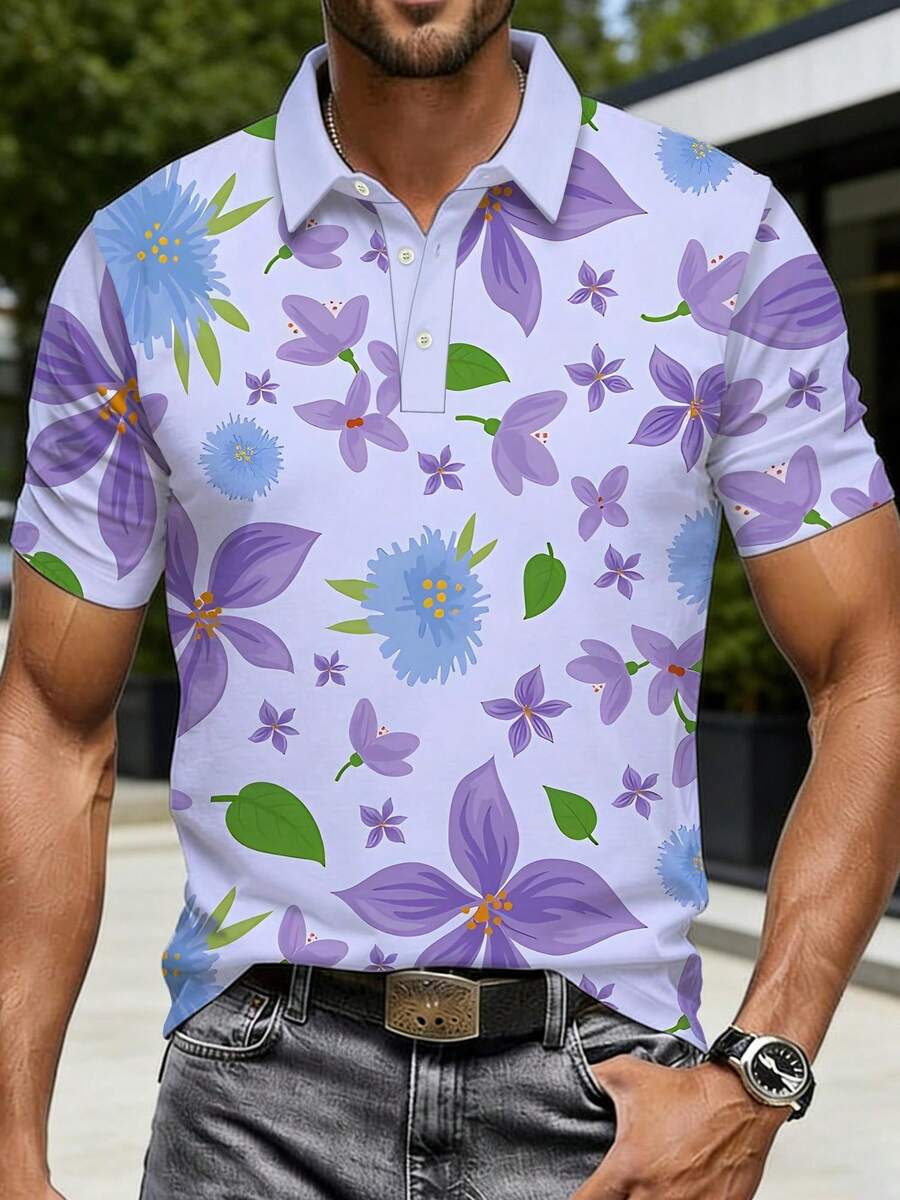 Mens Floral Print Pique Shirt  - Polo Shirt Pique recension och pris