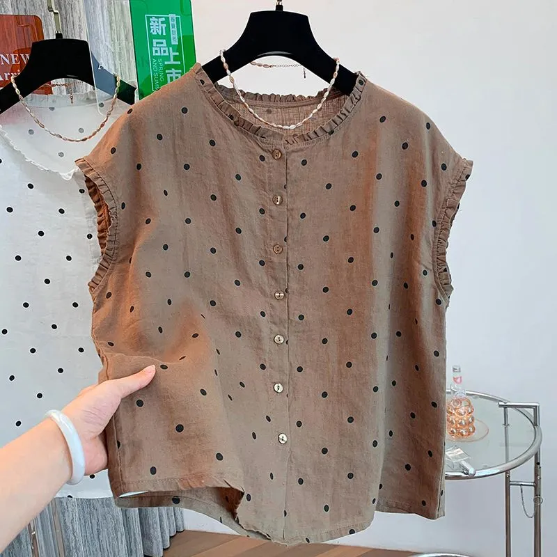 Women's Retro Polka Dot Linen  - Shirt Camp Collar recension och pris