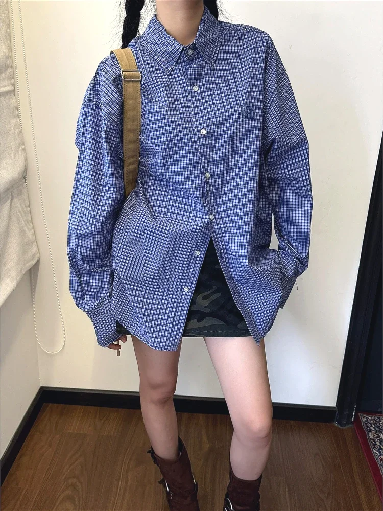 Vintage Blue Plaid Shirts for  - Shirt Camp Collar recension och pris