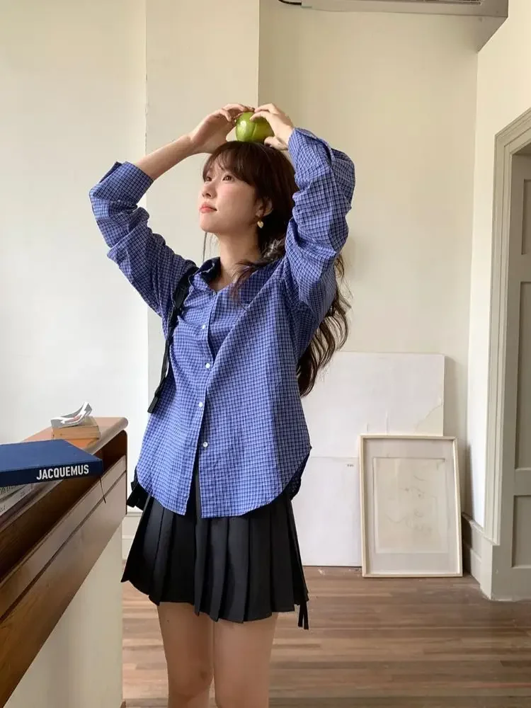 Vintage Blue Plaid Shirts for  - Shirt Camp Collar recension och pris