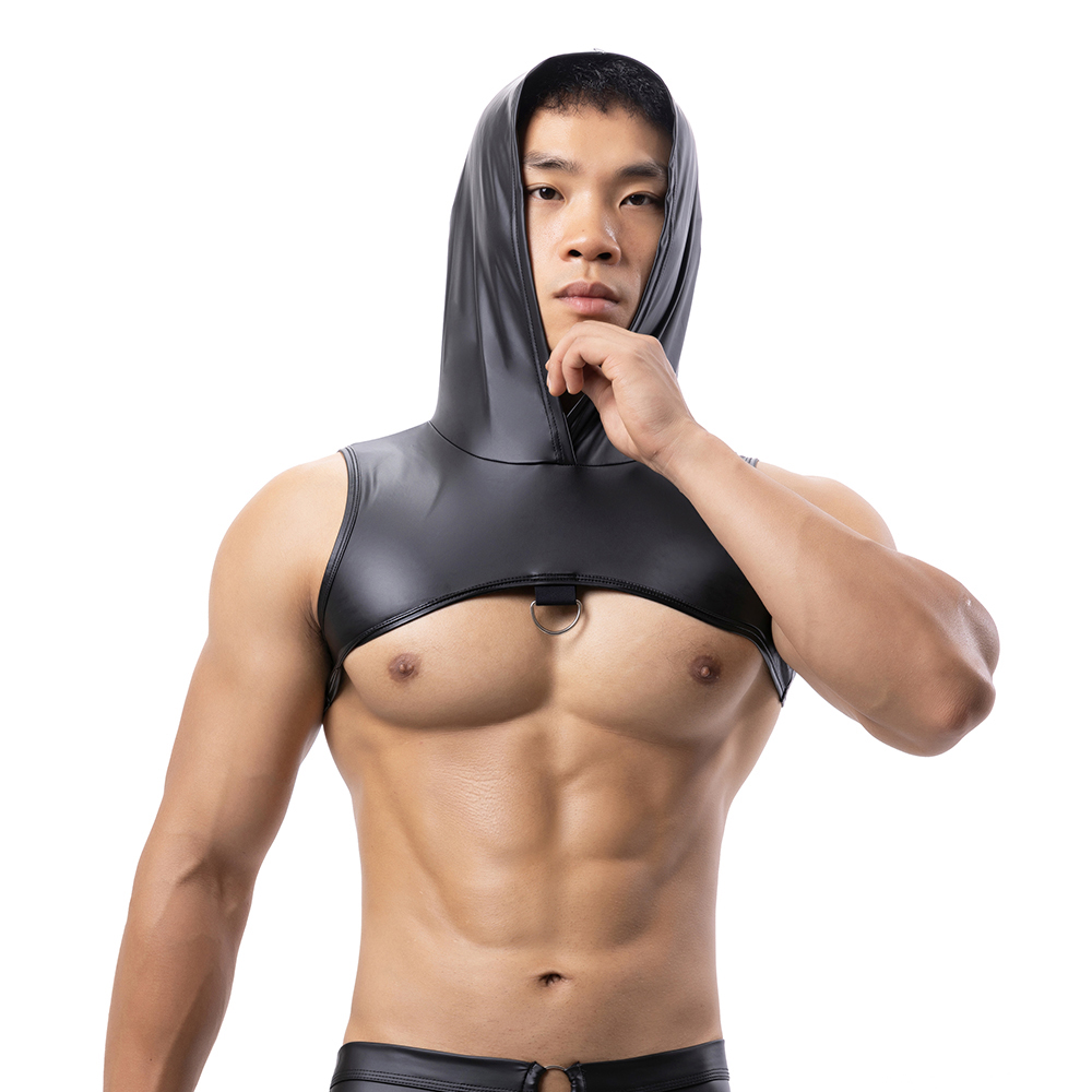 Men Faux Leather Hooded Fitnes - Tank Top Muscle recension och pris