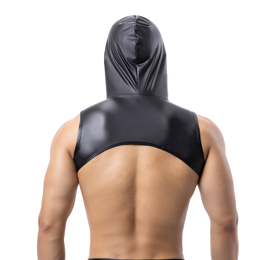 Men Faux Leather Hooded Fitnes - Tank Top Muscle recension och pris