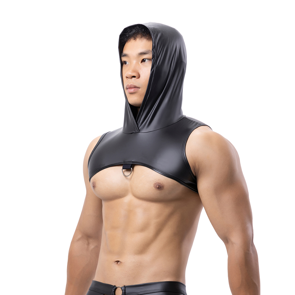 Men Faux Leather Hooded Fitnes - Tank Top Muscle recension och pris