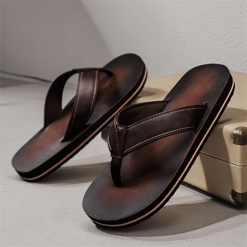 Men's Vintage Washed Faux Leat - Flip Flop Leather Men recension och pris