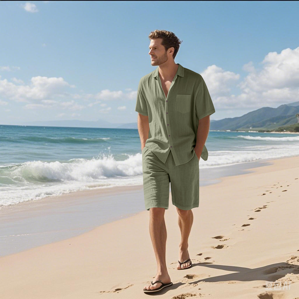 Men Linen Textured Two-Piece S - Linen Shirt Breathable recension och pris